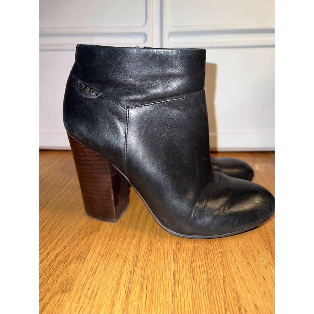 TORY BURCH Fulton Black Silky‎ Leather Zipper Bootie Ankle Boot Heel US Size 7